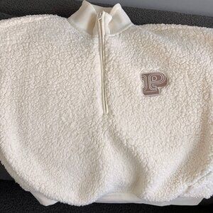 Victoria's Secret PINK Crop Cozy Fleece Half-Zip Pullover 11234617 Sz Sm